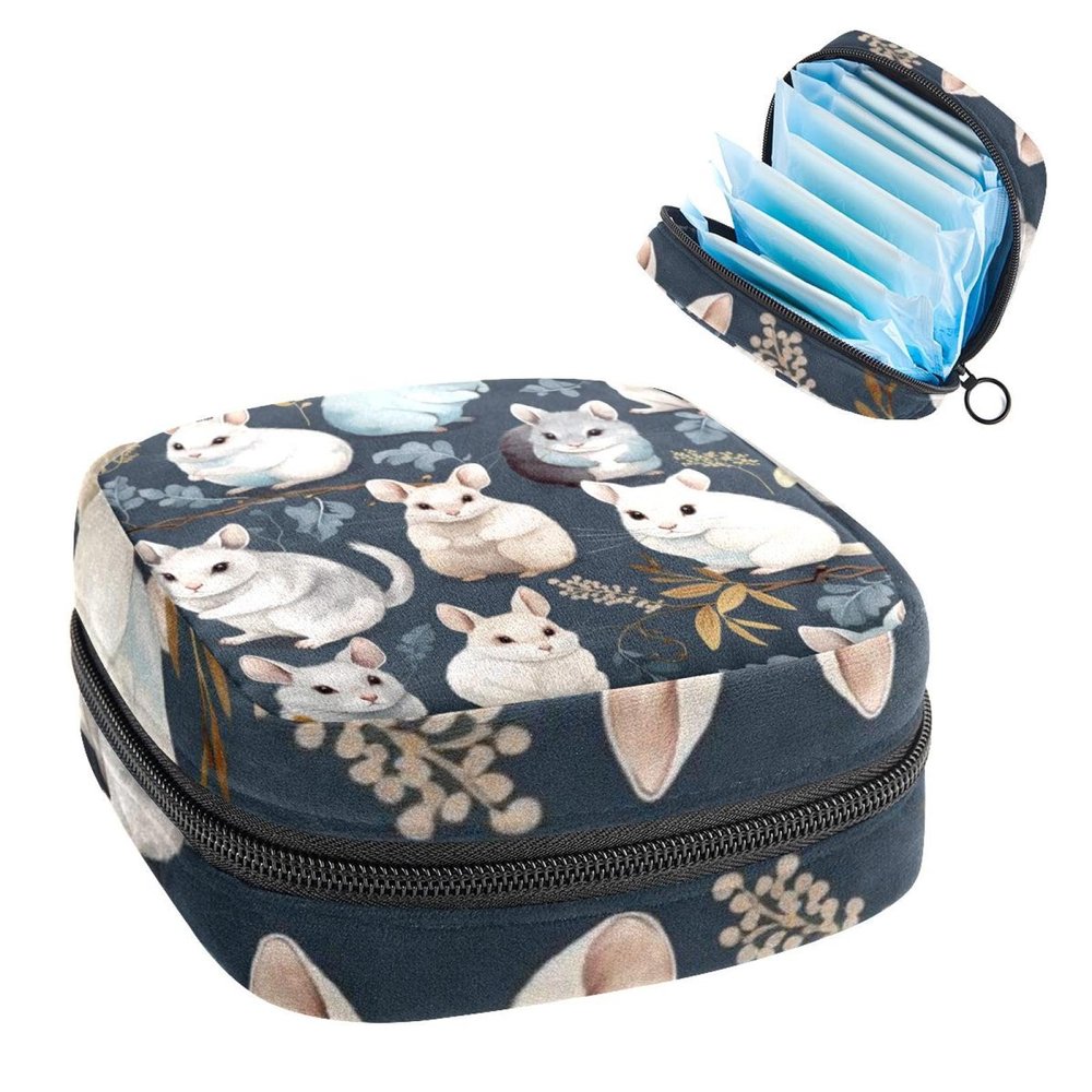 RODAILYCAY Chinchilla Sanitary Napkin Storage Bag, Tampons Collect Holder Purse, First Period Kit for Girls Women, Pad Bag for Period for School