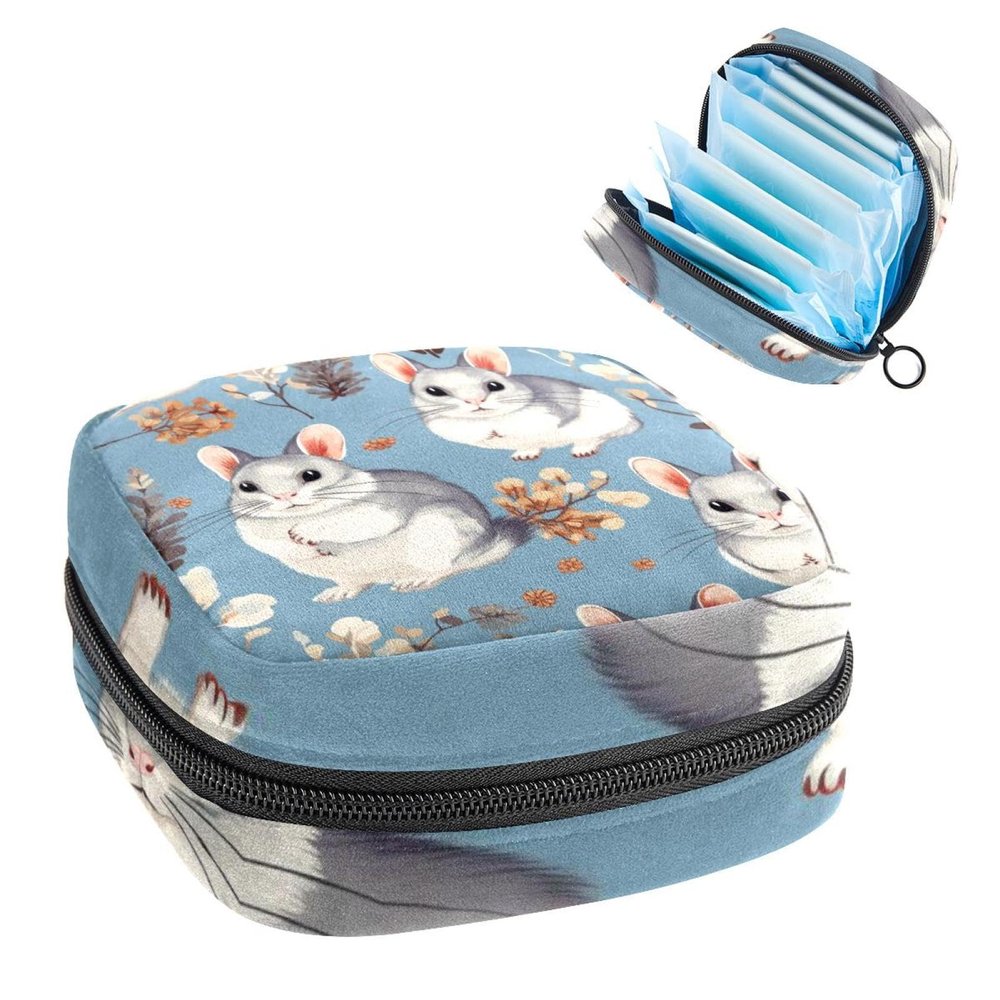 RODAILYCAY Chinchilla Sanitary Napkin Storage Bag, Tampons Collect Holder Purse, First Period Kit for Girls Women, Pad Bag for Period for School
