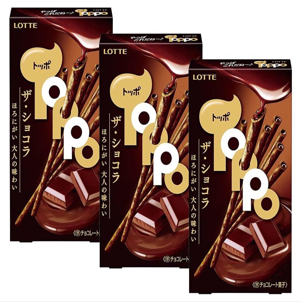 LOTTE TOPPO Chocolate wrapped in pretzel stick bitter chocolate 3 With MAIKO sticker Pio big bazar