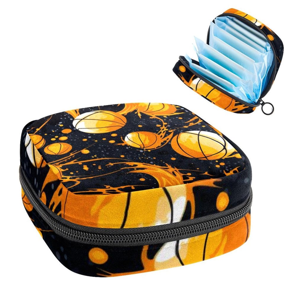 RODAILYCAY Sanitary Napkin Storage Bag for Women Cute, Feminine Menstruation Pad Holder for Period, Portable Zipper Menstrual Pad Bags Basketball, 4.7x6.6x6.6 in/12x17x17 cm, wsjsb-001