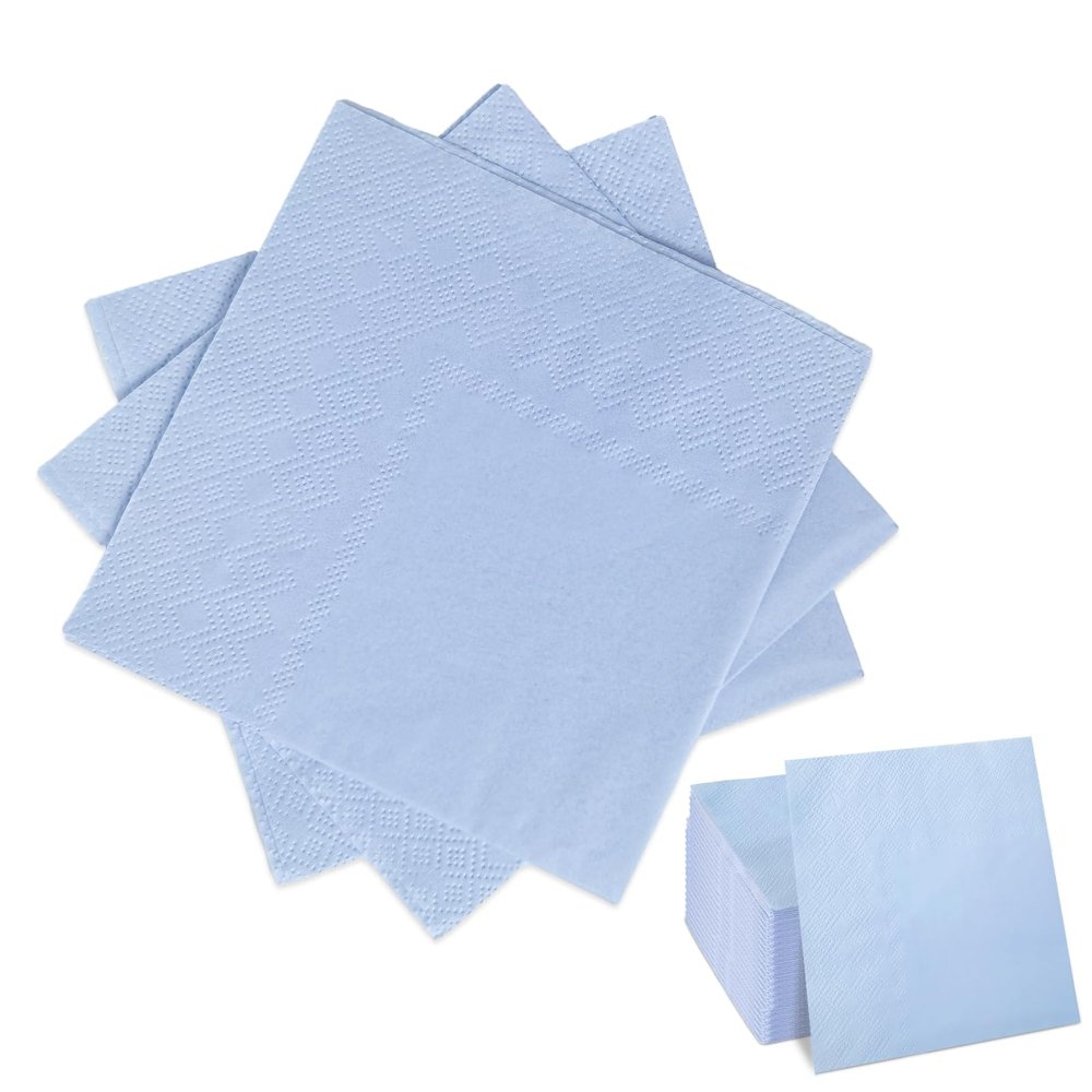 50 Pieces 3-ply Light Blue Napkins Blue Cocktail Napkins Paper Napkins for Dinner Wedding Birthday Party Dessert Napkins Anniversary Party, Baby Shower, 5 x 5 Inch Folded