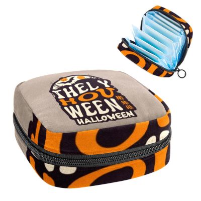 Halloween Letters Menstrual Pad Purse for School, Tampons Collect Pouch for Women Girls, Soft Sanitary Napkin Disposal Bags