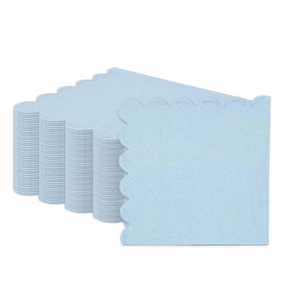 HEIPINIUYE 50 Pieces 3-ply Light Blue Napkin Disposable Scalloped Cocktail Napkins Beverage Napkins Dessert Napkins Paper Napkins for Wedding Birthday Party Paper Dinner Napkins