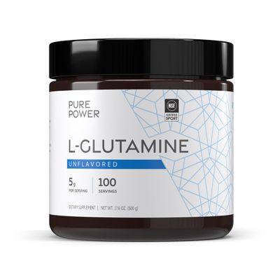Pure Power L-Glutamine, Unflavored, 17.6 oz (500 g), 100 Servings (1 Jar), 5 g Per Serving, Non-GMO, NSF Certified for Sport, Dr. Mercola