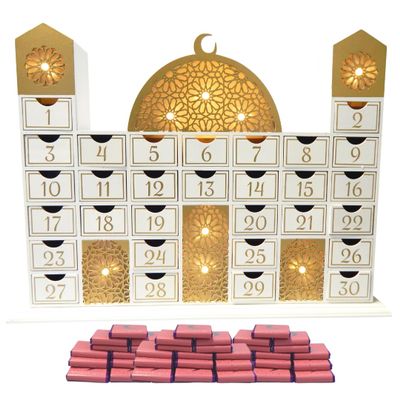 Ramadan Mosque Calendar and Pink Chocolates - Pack of 30