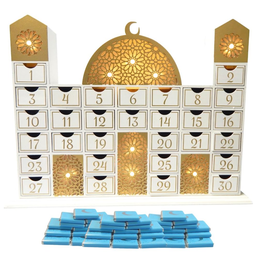 Ramadan Mosque Calendar and Blue Chocolates (Pack of 30)
