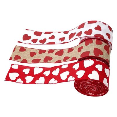 KALLORY 3rolls Valentine Day Ribbon of Heart Decorative Ribbons for Crafting and Wrapping Includes Hearts Natural Look for Wreaths and Floral Arrangements