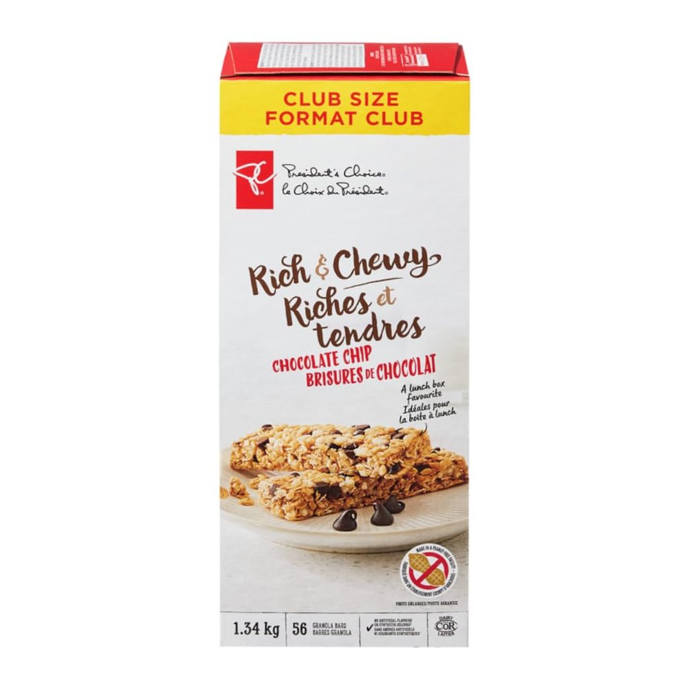 Loblaws Inc. President's Choice Rich & Chewy Chocolate Chip Granola Bars, 56 count, 1.34kg/2.9 lbs. Box (Imported from Canada)