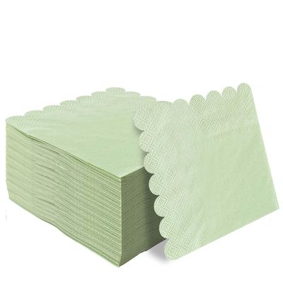 HEIPINIUYE 50 Pieces 2-ply Sage Green Napkin Disposable Scalloped Cocktail Napkins Beverage Napkins Dessert Napkins Paper Napkins for Wedding Birthday Party Paper Dinner Napkins