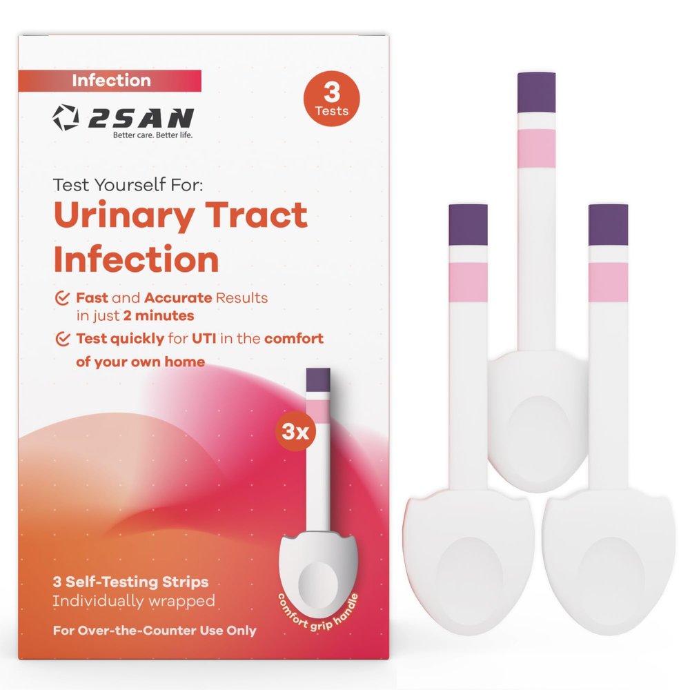 2San 2-in-1 UTI Test Strips for Women  at-Home Urinary Tract Infection Kit Detects Leukocyte & Nitrite Markers in 2 Minutes  3 Individually Wrapped, Easy-Read, FSA/HSA-Eligible Tests