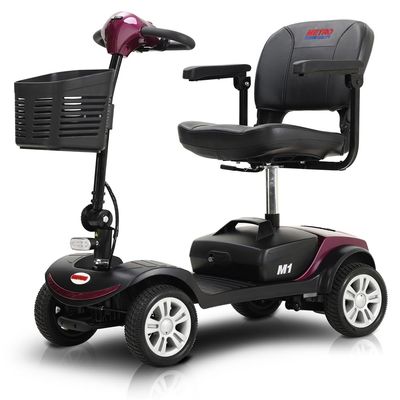 Folding Mobility Scooter for Seniors 4 Wheel Scooter for Adults Electric Medical Scooter Compact for Travel - Electric Powered Wheelchair Device - Compact Heavy Duty Mobile (Claret)