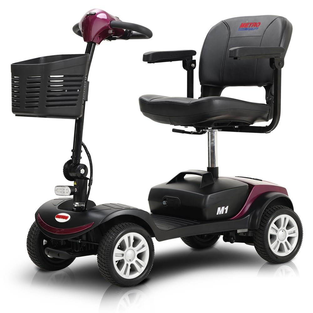Folding Mobility Scooter for Seniors 4 Wheel Scooter for Adults Electric Medical Scooter Compact for Travel - Electric Powered Wheelchair Device - Compact Heavy Duty Mobile (Claret)
