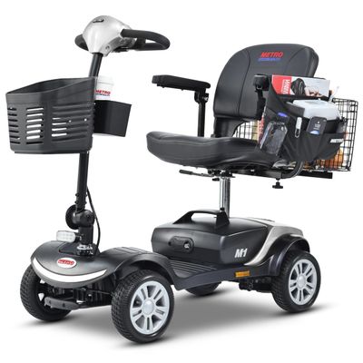Folding Mobility Scooter for Seniors 4 Wheel Scooter for Adults Electric Medical Scooter Compact for Travel - Electric Powered Wheelchair Device - Compact Heavy Duty Mobile (Silver)