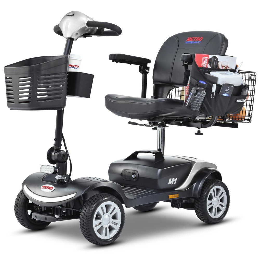 Folding Mobility Scooter for Seniors 4 Wheel Scooter for Adults Electric Medical Scooter Compact for Travel - Electric Powered Wheelchair Device - Compact Heavy Duty Mobile (Silver)