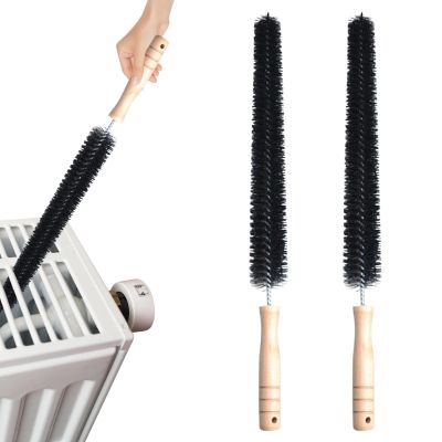 2 Pack Radiator Brush, Dryer Cleaner Vent Brush, 40 cm Long Flexible Pipe Refrigerator Coil Brush, Vent Cleaner Brushes with Wooden Handle for Refrigerators, Baseboards(Black)