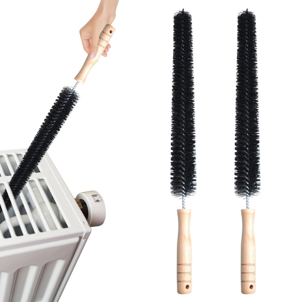 2 Pack Radiator Brush, Dryer Cleaner Vent Brush, 40 cm Long Flexible Pipe Refrigerator Coil Brush, Vent Cleaner Brushes with Wooden Handle for Refrigerators, Baseboards(Black)