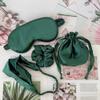 UUYYEO 4 Pcs Artificial Silk Sleep Masks Hair Scrunchies Headband and Pouches Soft Eye Mask Cover Stain Blackout Blindfold for Sleeping Wedding Bridesmaid Gifts Dark Green view 2