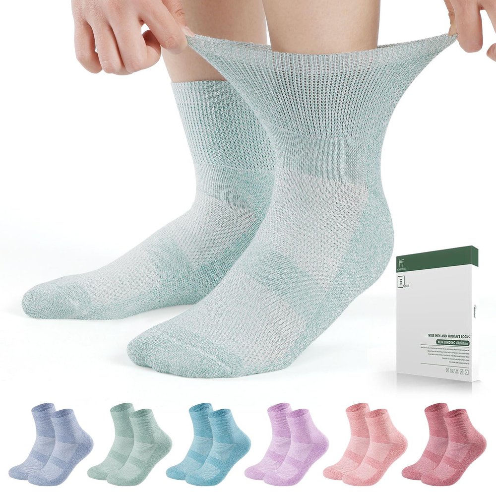 Bulinlulu Diabetic Socks for Men Women,6 Pairs Non Binding Ankle Diabetic Socks for Women Men Size 7-9 9-11(Pure-Large)