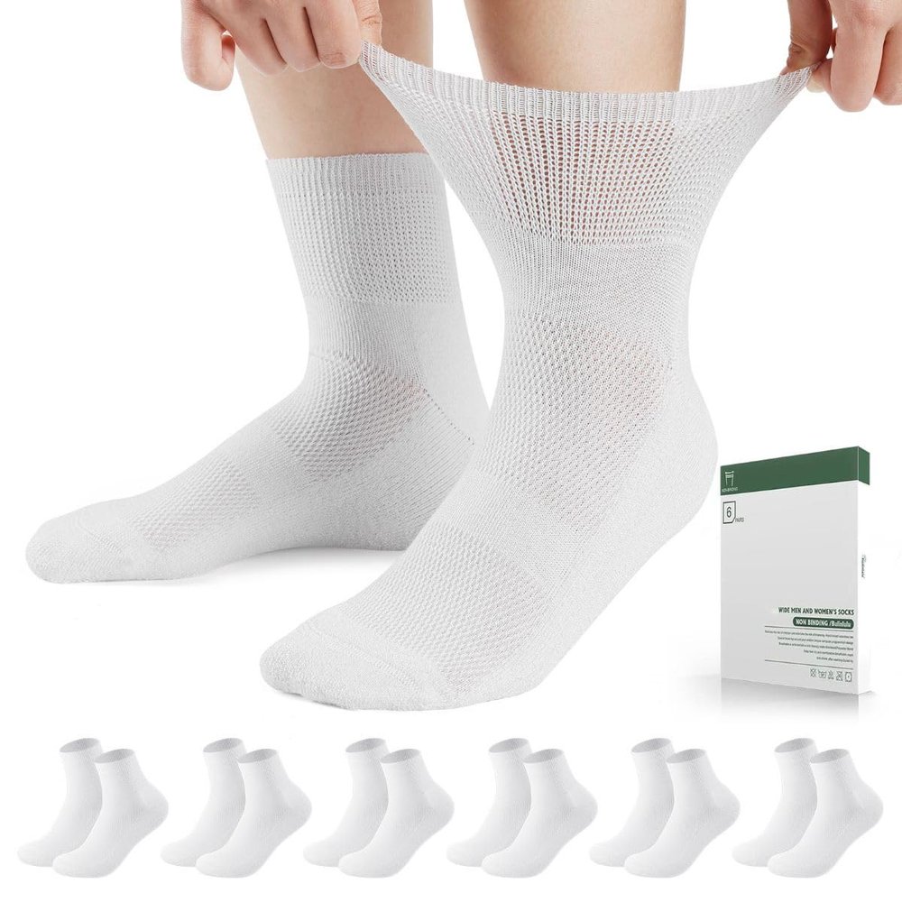 Bulinlulu Diabetic Socks for Men Women,6 Pairs Non Binding Ankle Diabetic Socks for Women Men Size 7-9 9-11(White-Medium)
