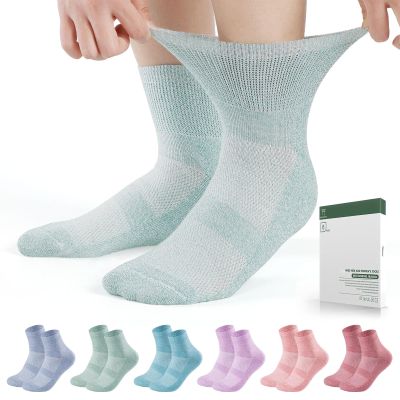 Bulinlulu Diabetic Socks for Men Women,6 Pairs Non Binding Ankle Diabetic Socks for Women Men Size 7-9 9-11(Pure-Medium)