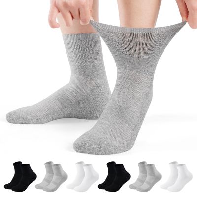 Bulinlulu Diabetic Socks for Men Women,6 Pairs Non Binding Ankle Diabetic Socks for Women Men Size 7-9 9-11(B+W+G-Large)