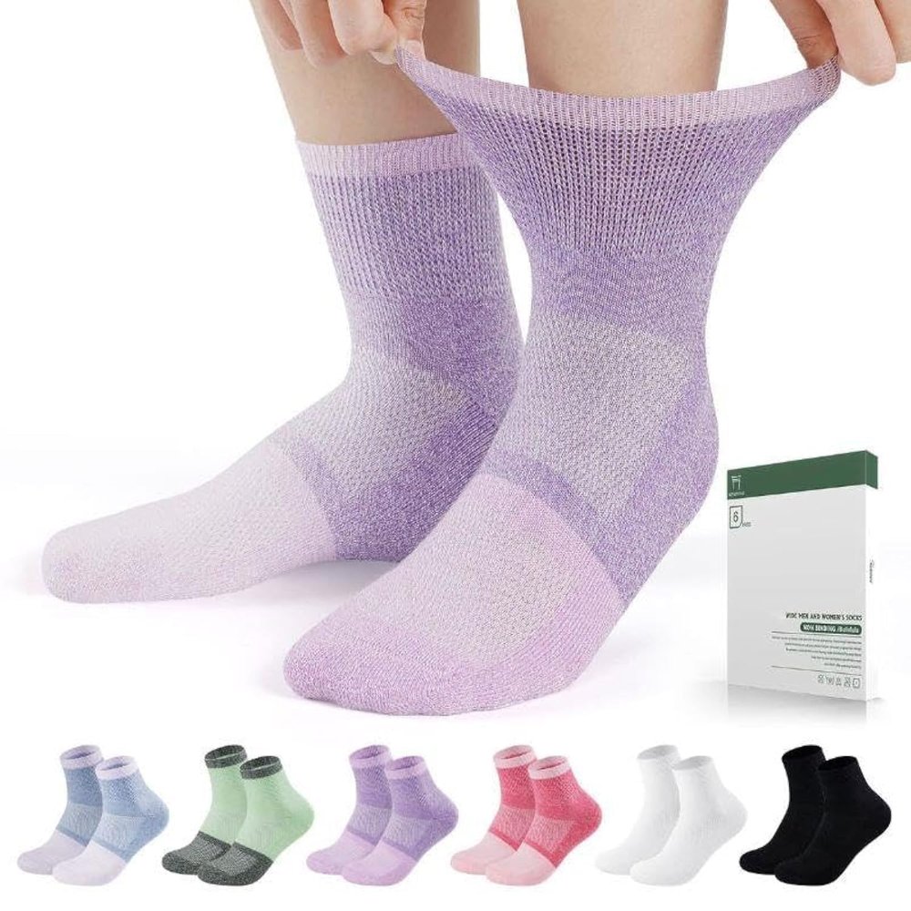 Bulinlulu Diabetic Socks for Men Women,6 Pairs Non Binding Ankle Diabetic Socks for Women Men Size 7-9 9-11(Bright-Medium)