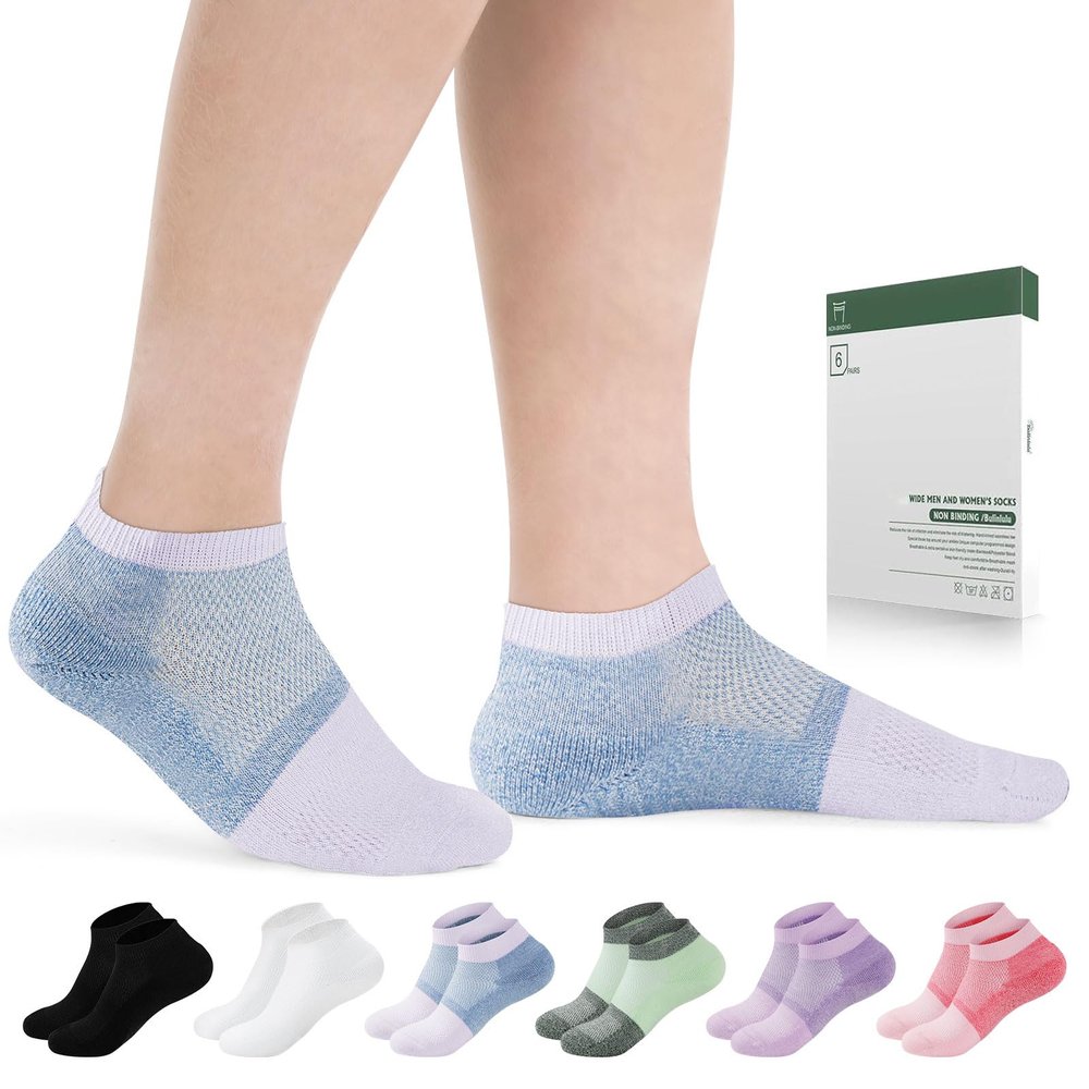 Bulinlulu Diabetic Socks for Men Women,6 Pairs Low Cut Non Binding Diabetic Socks,Ankle Seamless Socks for Men 6-9 9-12(Bright-Small)