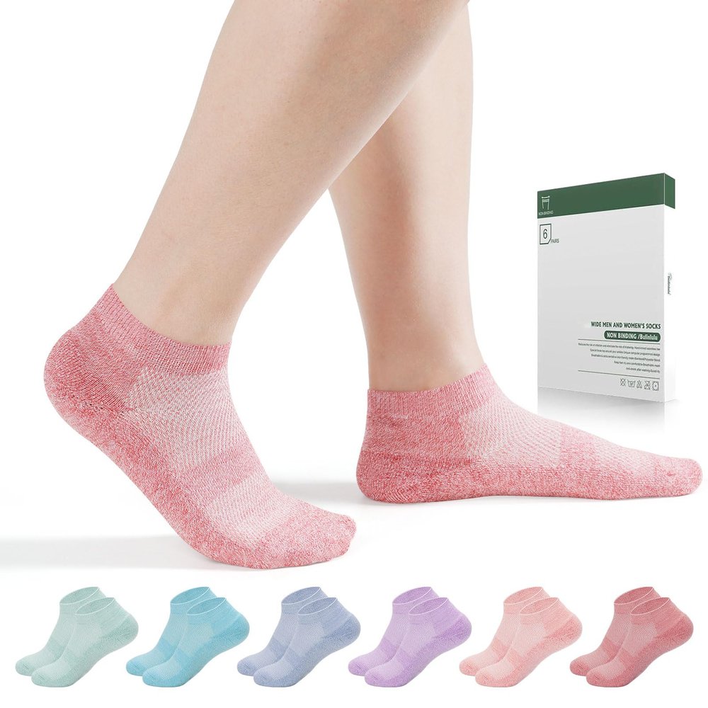 Bulinlulu Diabetic Socks for Men Women,6 Pairs Low Cut Non Binding Diabetic Socks,Ankle Seamless Socks for Men 6-9 9-12(Pure-Large)