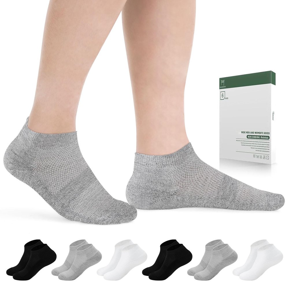 Bulinlulu Diabetic Socks for Men Women,6 Pairs Low Cut Non Binding Diabetic Socks,Ankle Seamless Socks for Men 7-9 9-11(B+W+G-Large)