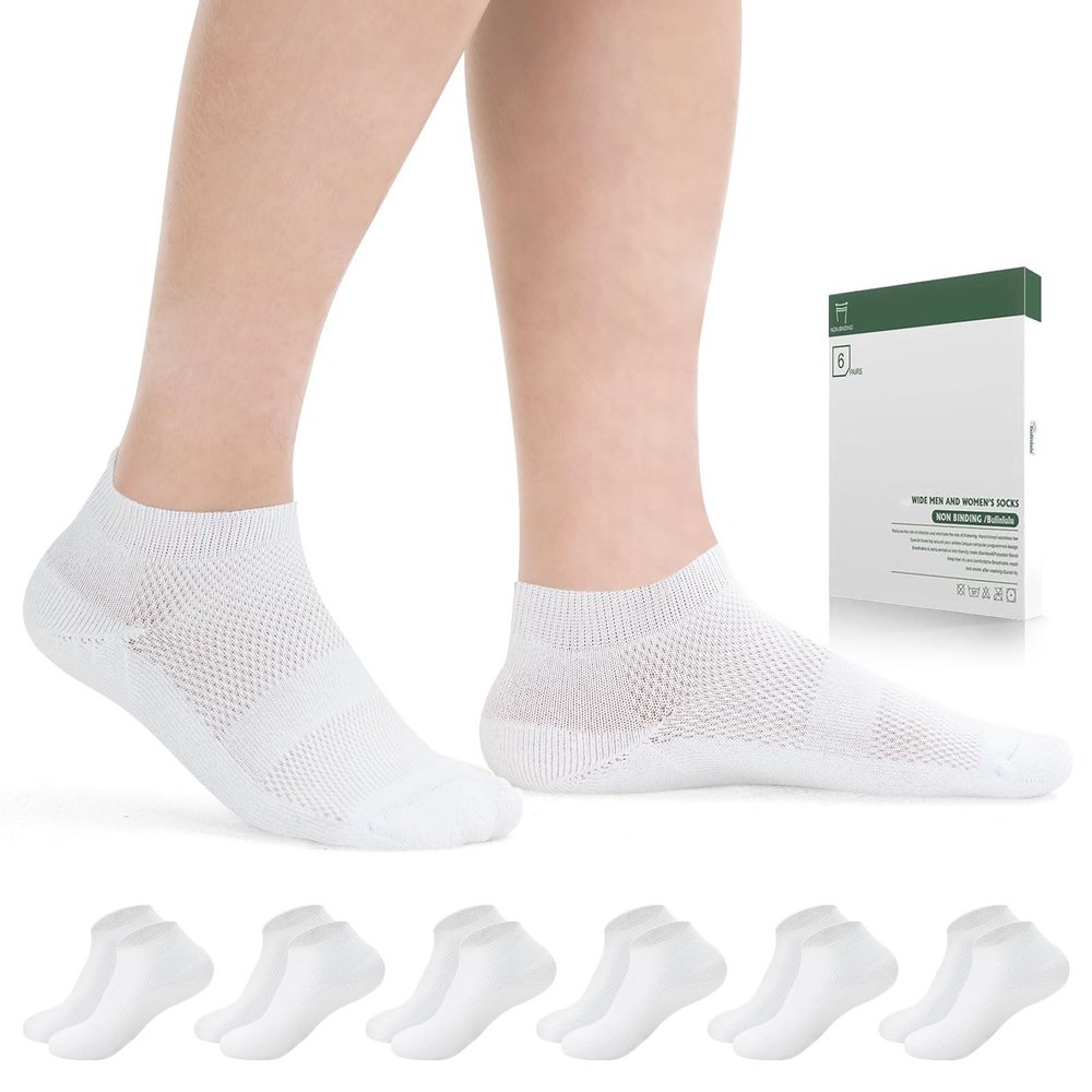 Bulinlulu Diabetic Socks for Men Women,6 Pairs Low Cut Non Binding Diabetic Socks,Ankle Seamless Socks for Men 6-9 9-12(White-Large)