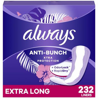 Always Daily Extra Protect Liners, Extra Long Length, Unscented Panty Liners, 232 Count (2 Packs of 116)