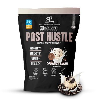 BLACKLABEL Supplements Post Hustle Post Workout Protein Powder, 30 Servings  NSF Certified for Sport Whey Isolate Protein Powder with Digestive Enzymes  Cookies & Cream