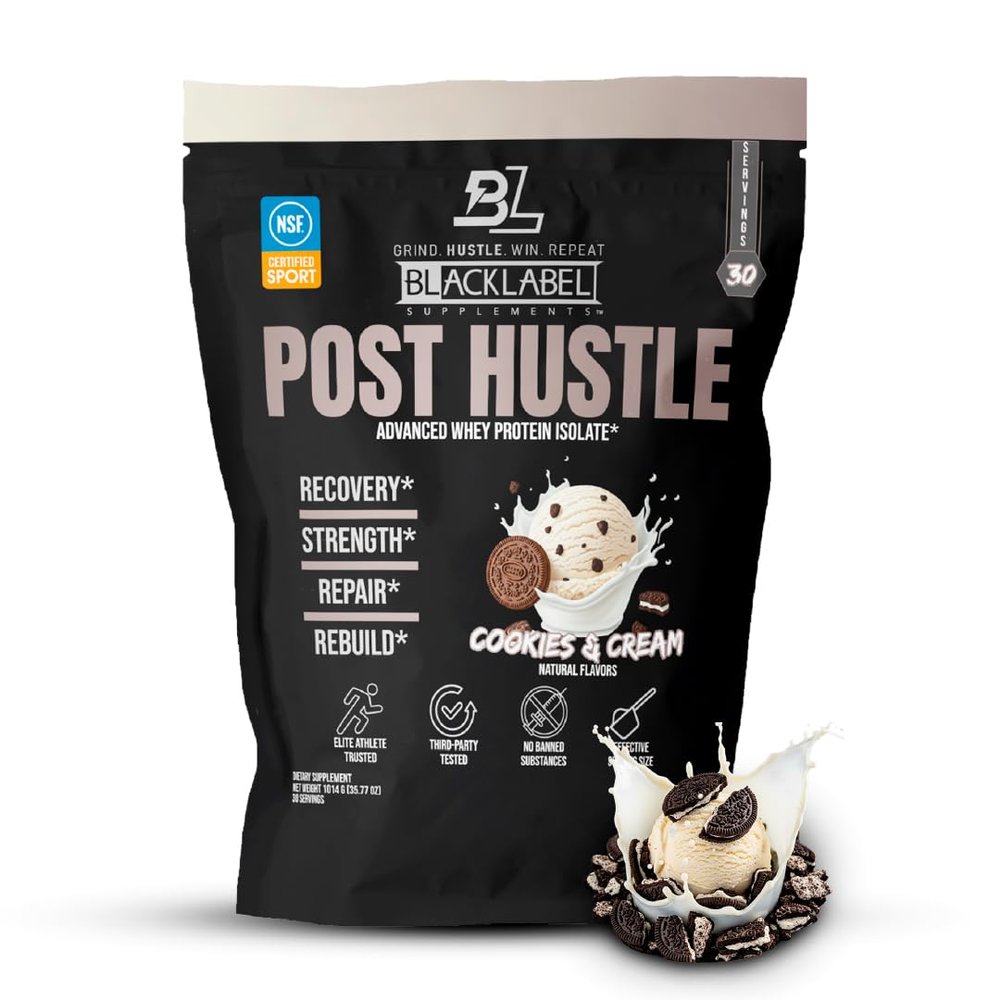BLACKLABEL Supplements Post Hustle Post Workout Protein Powder, 30 Servings  NSF Certified for Sport Whey Isolate Protein Powder with Digestive Enzymes  Cookies & Cream