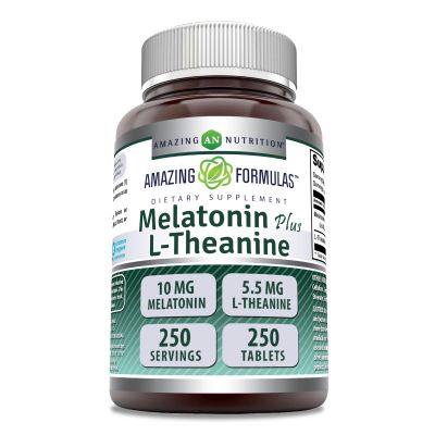 Amazing Formulas Melatonin 10 Mg Plus L-Theanine 5.5 Mg Supplement | Tablets | Non-GMO | Gluten Free | Made in USA | (1 Pack, 250 Tablets)