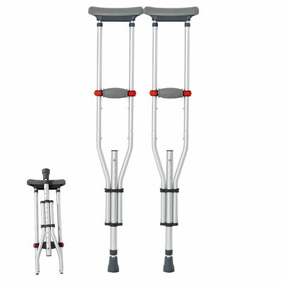 1 Pair Lightweight Folding Underarm Crutches, Height Adjustment Aluminum Walking Aid, with Underarm Pad and Hand Grip