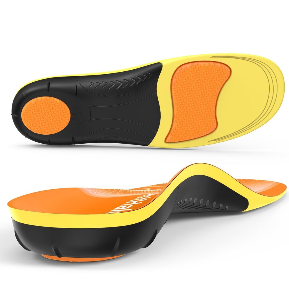 BestHalo Heavy Duty Plantar Fasciitis Insoles - 220+ lbs High Arch Support Orthotic Inserts for Pain Relief, Flat Feet, Heel Pain, Work Boots (Orange, Men 7-8.5 | Women 8-9.5)