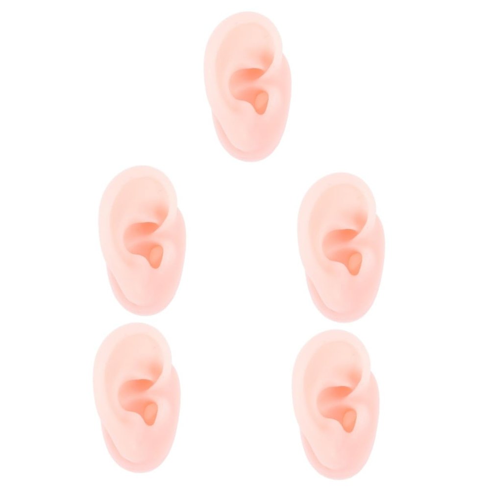Mobestech 5pcs Silicone Ear Model for Piercing Practice and Jewelry Display Realistic Fake Ear for Training Teaching and Acupuncture Spa Use Compact Design for Easy Placement