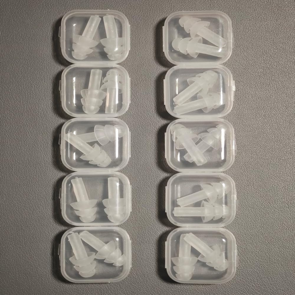 10 Pairs Noise Cancelling Ear Plugs, Premium Soft Silicone, Reusable, Waterproof, Hypoallergenic, Noise Reduction Earplugs for Swimming, Airplanes, Travelling, Sleeping & Snoring (Transparent Color)
