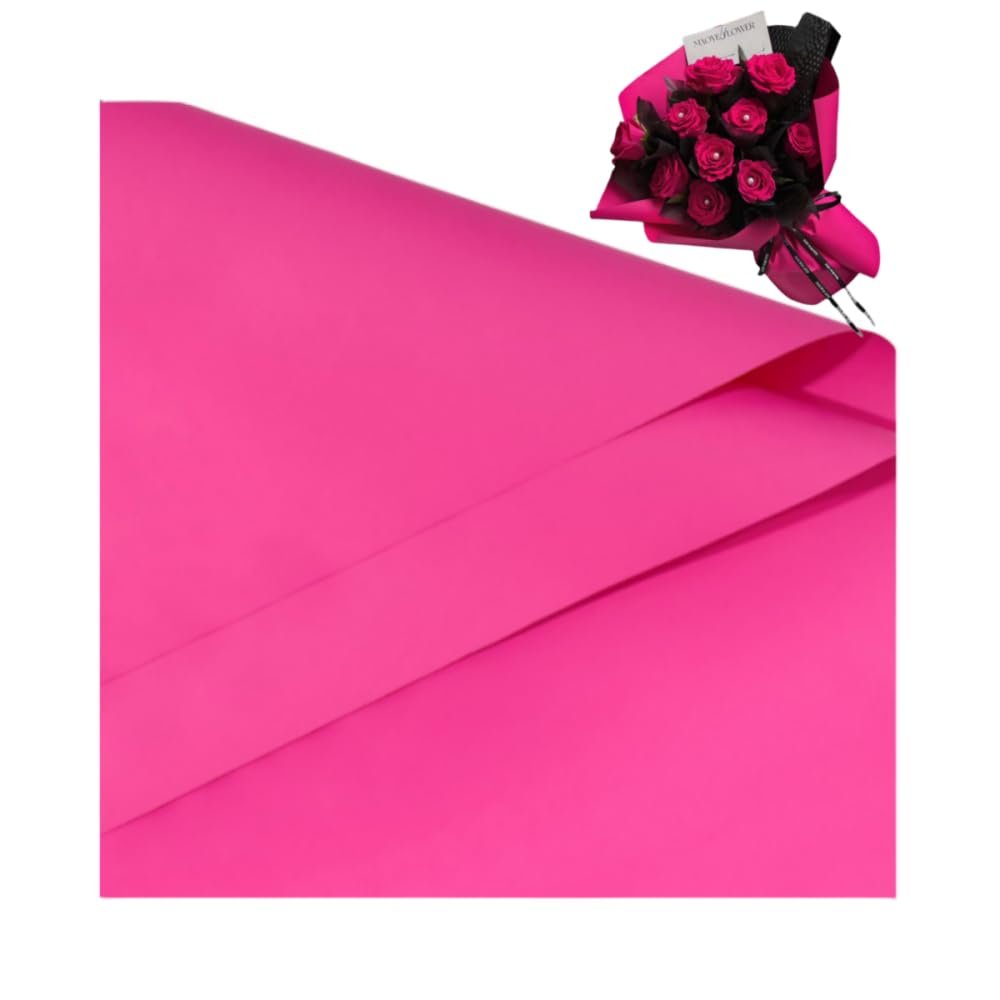 20 Sheets Waterproof Flower Wrapping Paper, Florist Bouquet Paper DIY Crafts,Wrapping Paper Gift Packaging Florist Bouquet Material 22 x 22inch (Dark Pink )