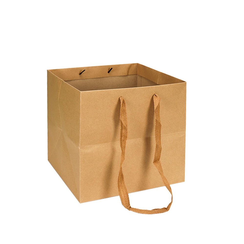 Aosric 12 Pack 10"x10"x10" Brown Square Gift Bags with Ribbon Handles  Reusable Thick Paper Bags for Boutique Shopping, Premium Gifts, Birthdays, Weddings, Baby Showers, Parties & Retail