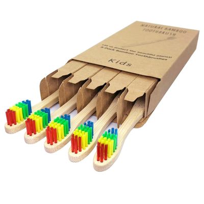 ECOETBOO Kids Bamboo Toothbrush Medium Bristles Rainbow, 5 Pack Children's Toothbrushes Eco-Friendly Wooden Handle Tooth Brush (Rainbow)