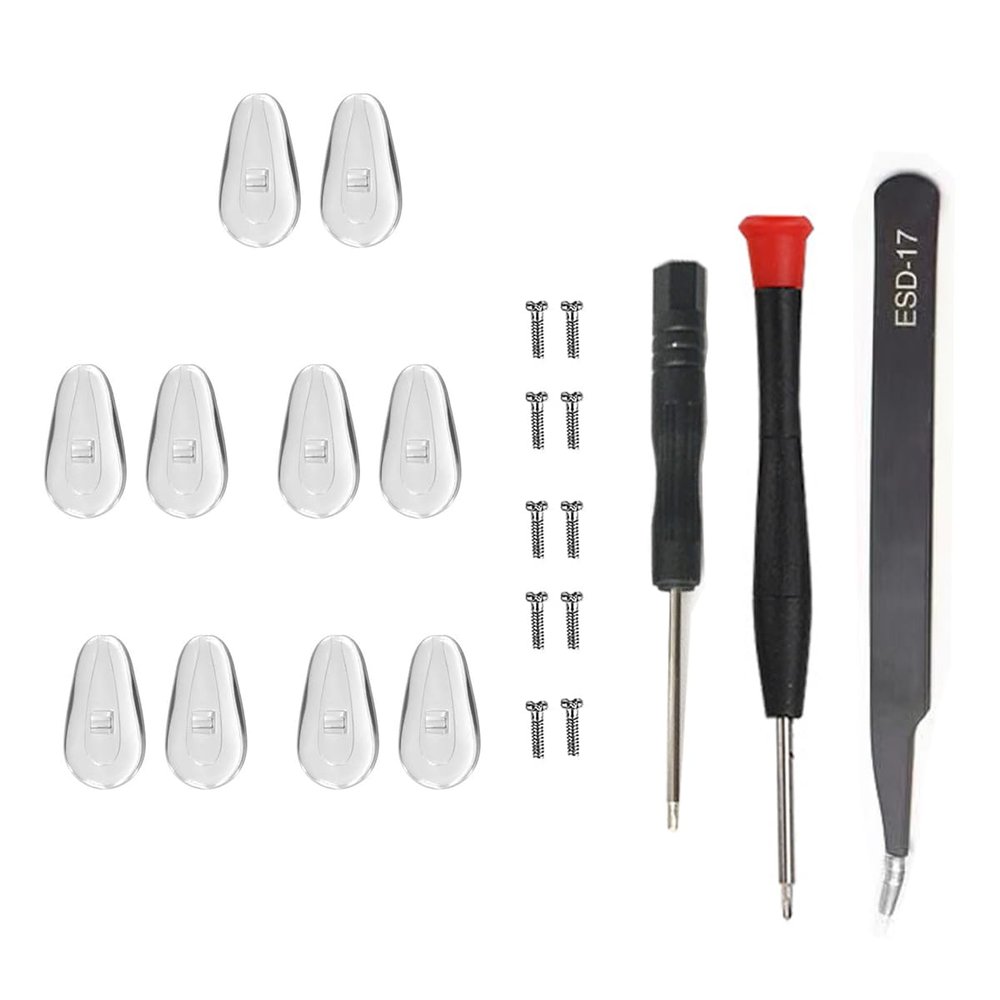 5 Pairs Eyeglass Screw-in Nose Pads, NLQHOPTS Glasses Nose Piece Replacement Repair Kit Set with Screws,Screwdrivers,Tweezer and Cleaning Cloth for Sunglasses Eyeglasses.