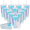 Domensi Iridescent Plastic Cups with Lids and Straws 24 oz Iridescent Reusable Plastic Tumblers Iced Coffee Cups for Shiny Disco Birthday Wedding Bachelorette Party Supplies(12 Pack) view 1