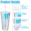 Domensi Iridescent Plastic Cups with Lids and Straws 24 oz Iridescent Reusable Plastic Tumblers Iced Coffee Cups for Shiny Disco Birthday Wedding Bachelorette Party Supplies(12 Pack) view 3