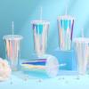 Domensi Iridescent Plastic Cups with Lids and Straws 24 oz Iridescent Reusable Plastic Tumblers Iced Coffee Cups for Shiny Disco Birthday Wedding Bachelorette Party Supplies(12 Pack) view 4