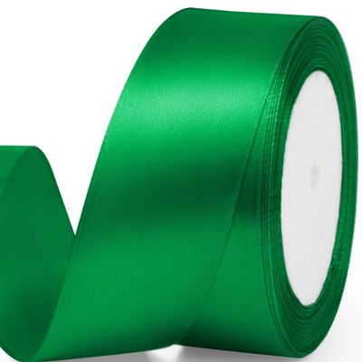 Quhora 1-1/2" x 25 Yards Satin Ribbon, Green Silk Ribbon Ideal for Gift Wrapping, Floral Bouquets, Crafts, Wedding Party Decorations, Christmas and Sewing Projects