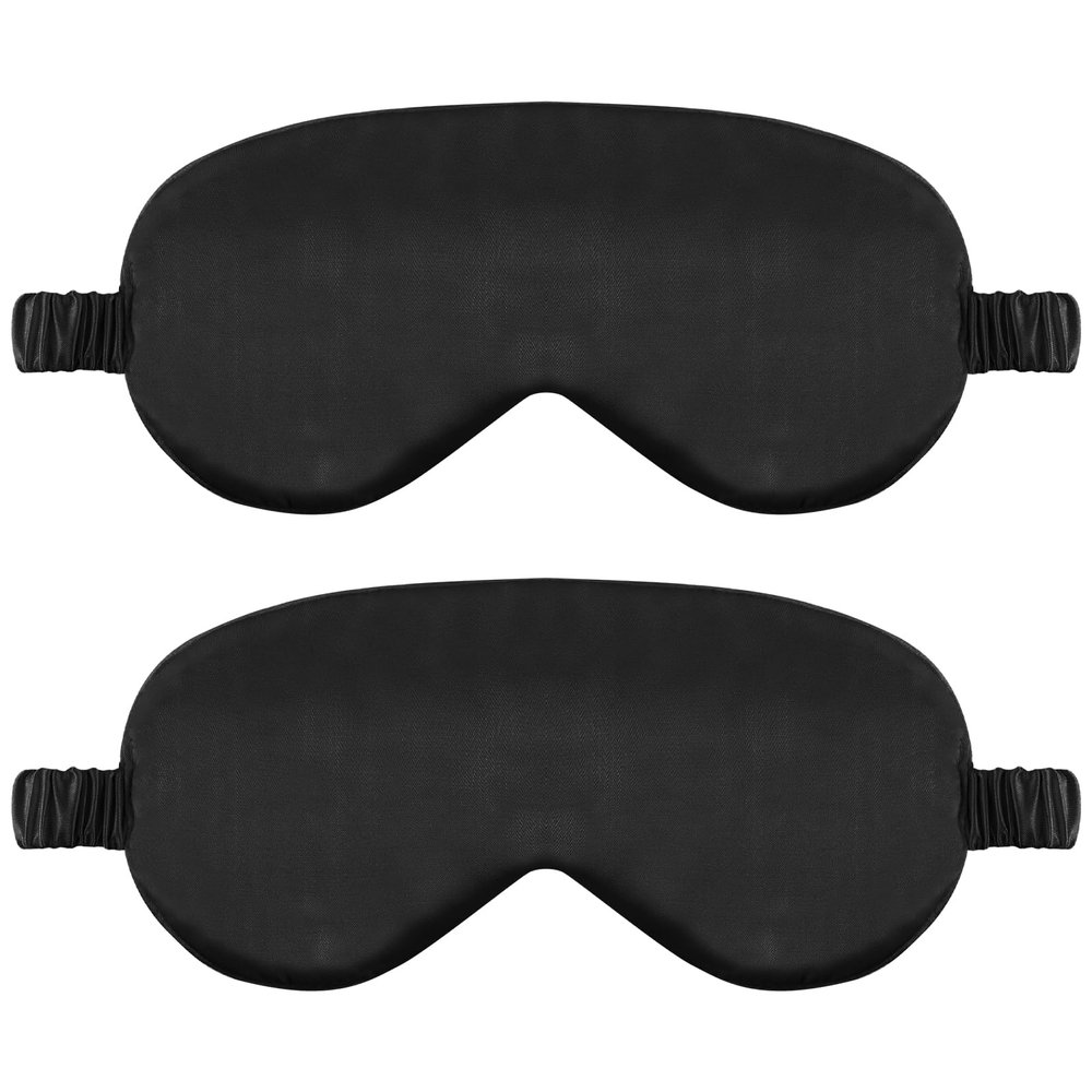 2 Pack Sleep Mask Silk Eye Mask Cover for Sleeping, Soft Satin Blindfold with Elastic Strap, Comfortable Night Sleeping Mask for Women Men (Black)