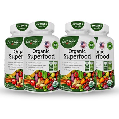Aamatec Life Organic Superfood Greens Fruits and Veggies Complex - Best Dietary Supplement with 14 Greens and 14 Fruits & Vegetables with Alfalfa & Antioxidant Organic Ingredients Non-GMO 240 Capsules