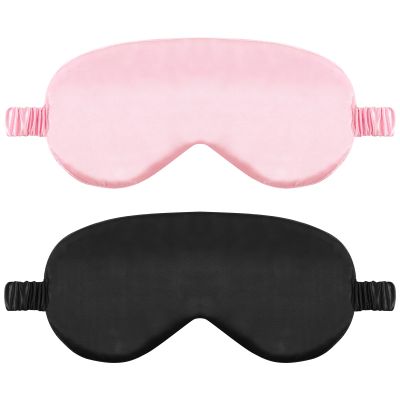 2 Pack Sleep Mask Silk Eye Mask Cover for Sleeping, Soft Satin Blindfold with Elastic Strap, Blocks Light and Reduces Puffy Eyes, Comfortable Night Sleeping Mask for Women Men (Black&Pink)