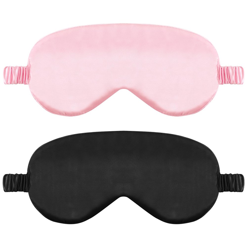 2 Pack Sleep Mask Silk Eye Mask Cover for Sleeping, Soft Satin Blindfold with Elastic Strap, Blocks Light and Reduces Puffy Eyes, Comfortable Night Sleeping Mask for Women Men (Black&Pink)